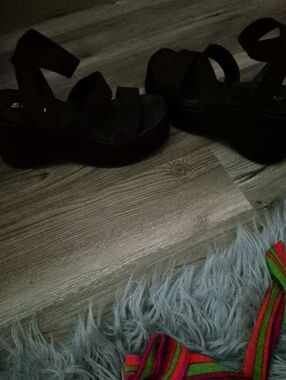 Soda Black Platform Sandals with Ankle Strap